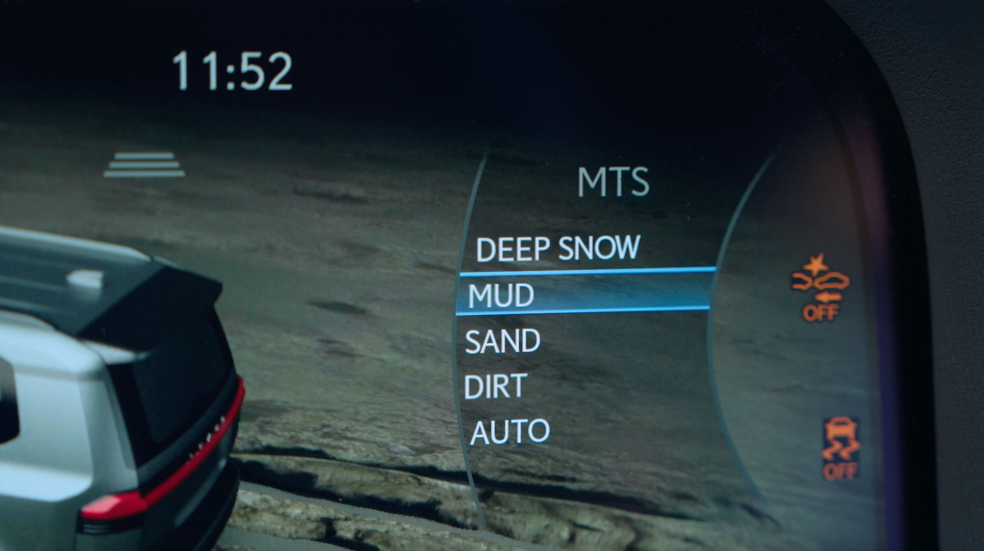 The Multi-Terrain Select menu on the dashboard screen